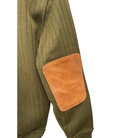 J.L. Powell The Sporting Life Sweater Green Leather Elbow Patches Size Medium - Picture 7 of 16